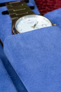 Antique Mahogany & Blue Suede Leather Watch Case