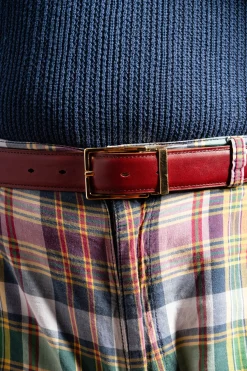 Bison Cognac & Burnt Umber Reversible Leather Belt