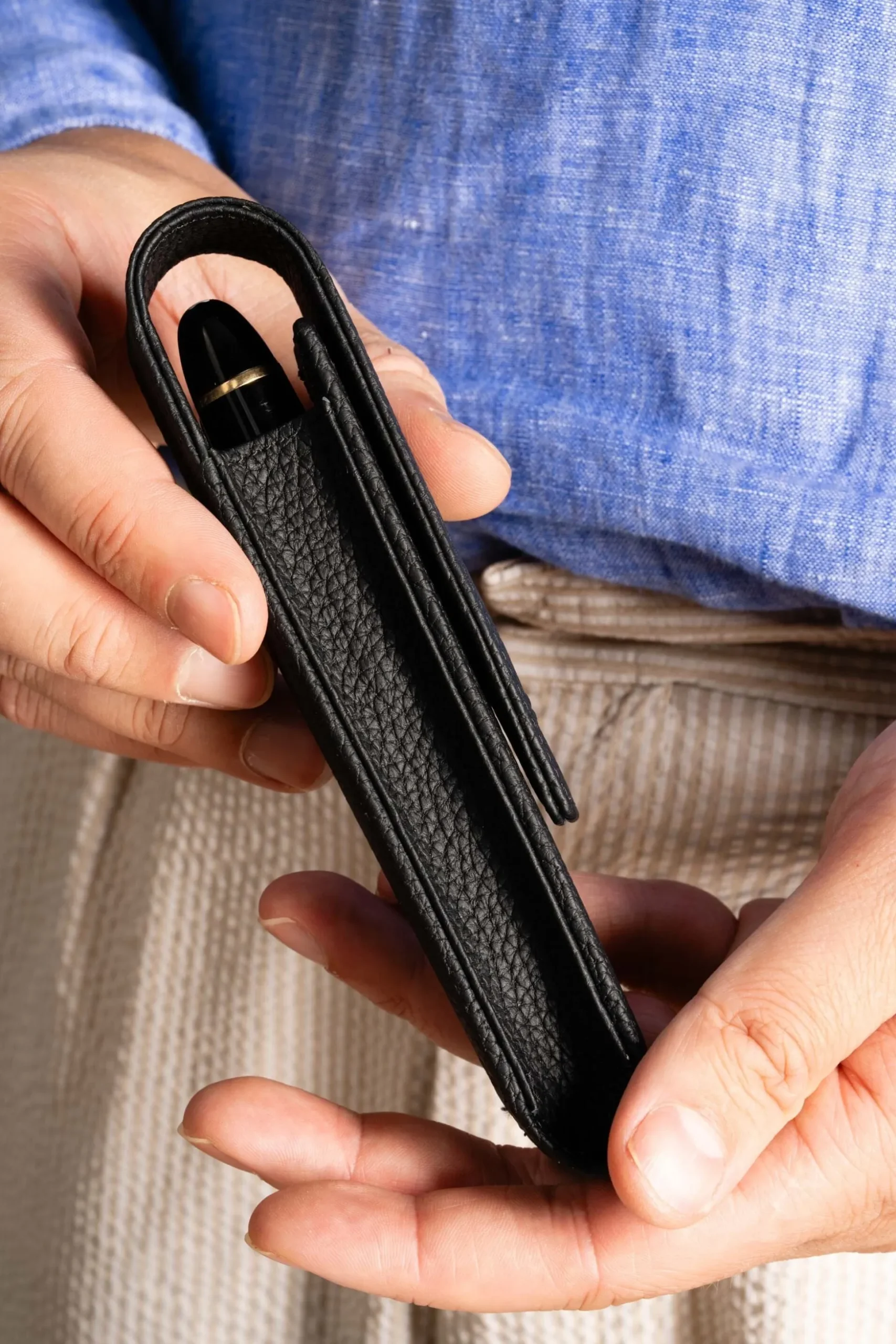 Black Full-Grain Togo Leather Pen Case