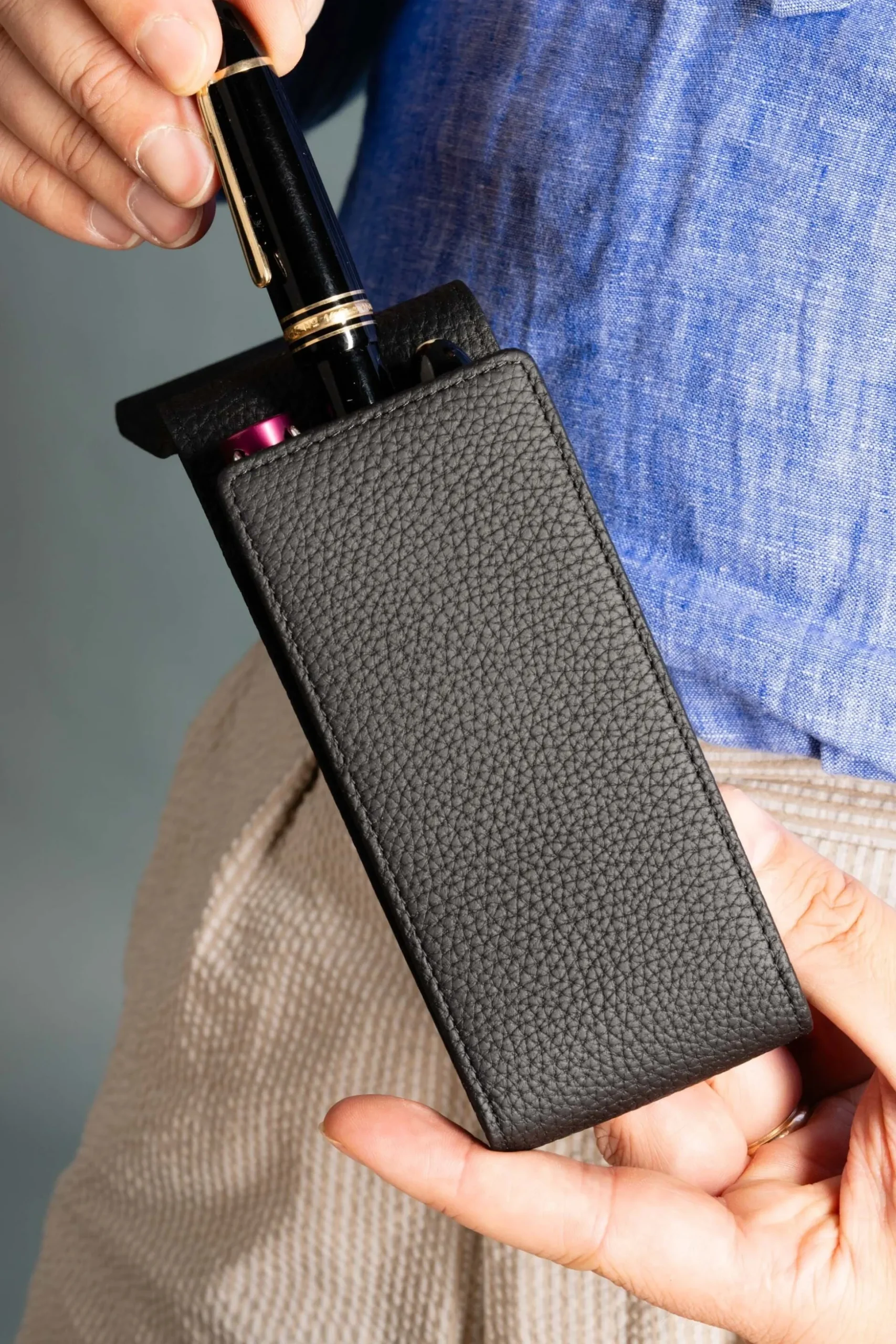 Black Full-Grain Togo Leather Pen Case