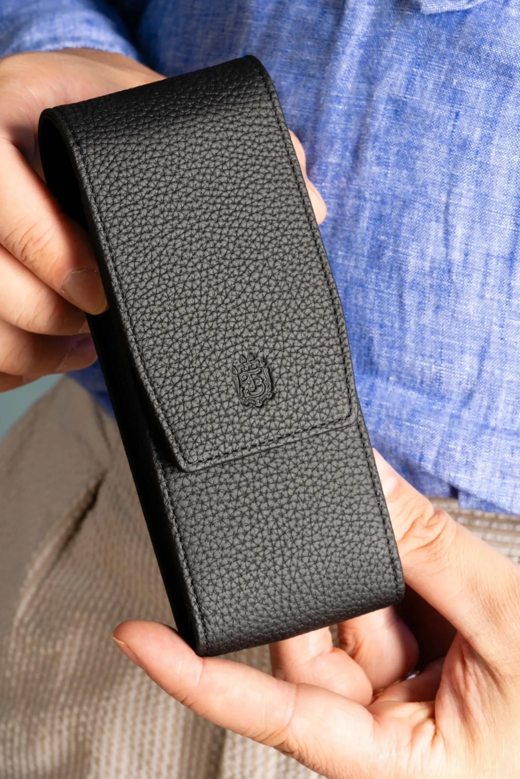 Black Full-Grain Togo Leather Pen Case