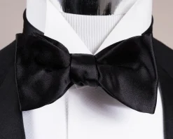 Black Single-End Butterfly Silk Satin Bow Tie