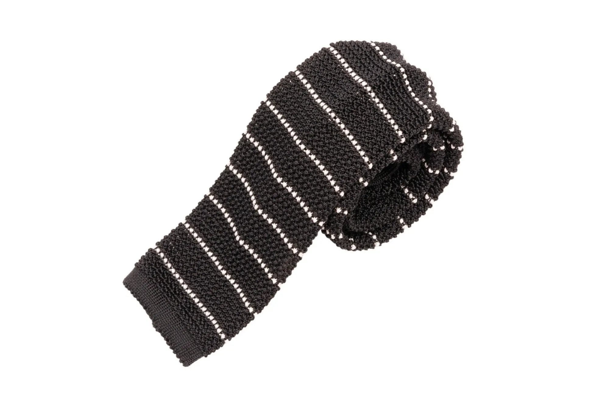 Black & White Striped Silk Knit Tie