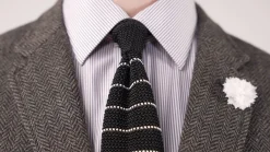 Black & White Striped Silk Knit Tie