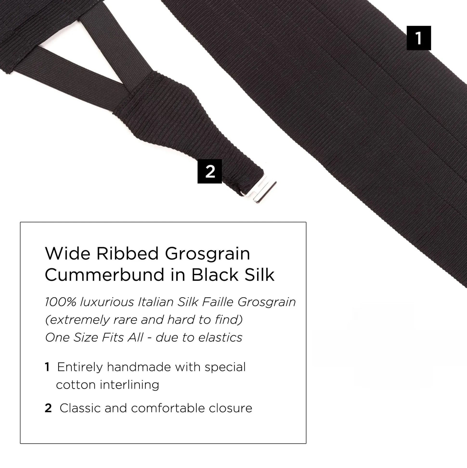 Black Wide Ribbed Grosgrain Silk Cummerbund