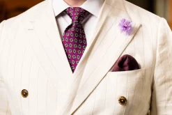 Blue X-Stitch Edge Dark Burgundy Linen Pocket Square