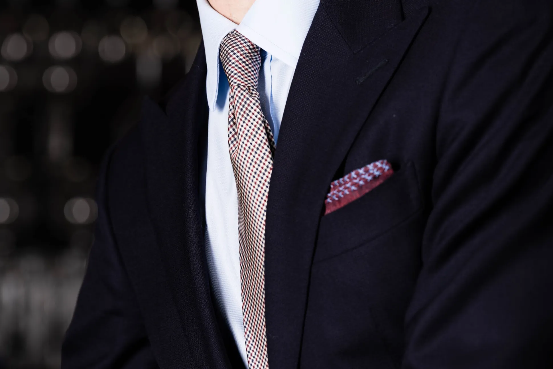 Blue X-Stitch Edge Dark Burgundy Linen Pocket Square