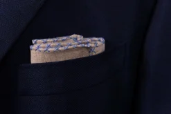 Blue X-Stitch Edge Light Brown Linen Pocket Square
