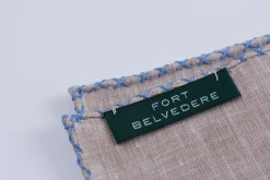 Blue X-Stitch Edge Light Brown Linen Pocket Square