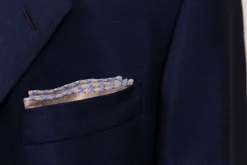 Blue X-Stitch Edge Light Brown Linen Pocket Square