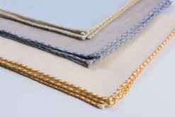 Blue X-Stitch Edge Light Brown Linen Pocket Square