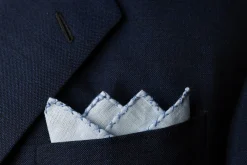 Blue X-Stitch Edge Linen Pocket Square
