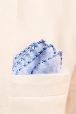 Blue X-Stitch Edge Linen Pocket Square