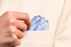 Blue X-Stitch Edge Linen Pocket Square