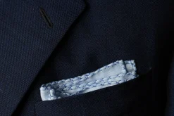 Blue X-Stitch Edge Linen Pocket Square