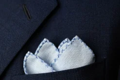 Blue X-Stitch Edge Linen Pocket Square