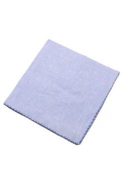 Blue X-Stitch Edge Linen Pocket Square