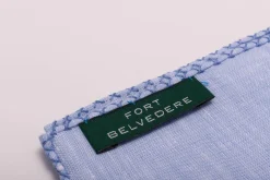 Blue X-Stitch Edge Linen Pocket Square