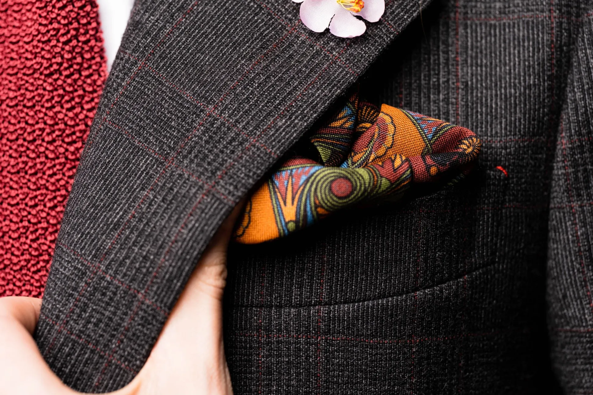Brick Red Art Deco Egyptian Scarab Pocket Square