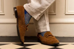 Bright Blue & Yellow Shadow Stripe Lightweight Cotton Socks