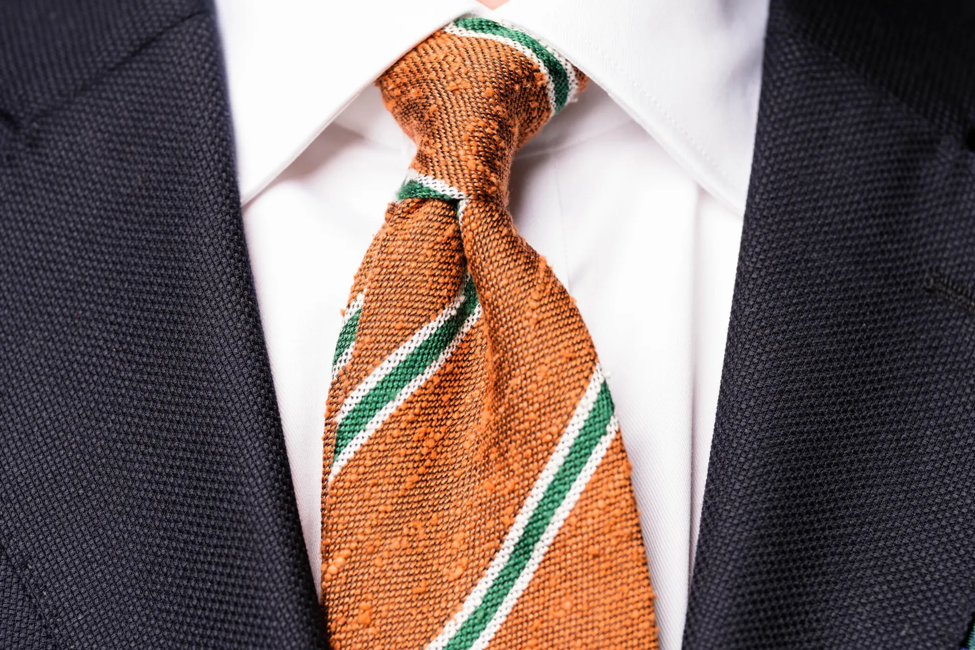 Bronze & Green Striped Shantung Silk Tie