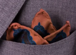Bronze Orange Paisley Madder Silk Pocket Square