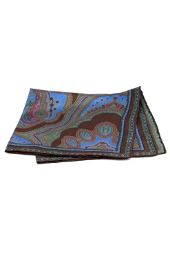 Brown & Green Large Paisley Silk Pocket Square