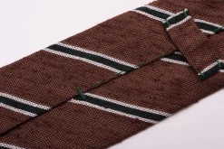 Brown & Green Striped Shantung Silk Tie