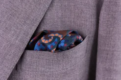 Brown & Turquoise Paisley Madder Silk Pocket Square