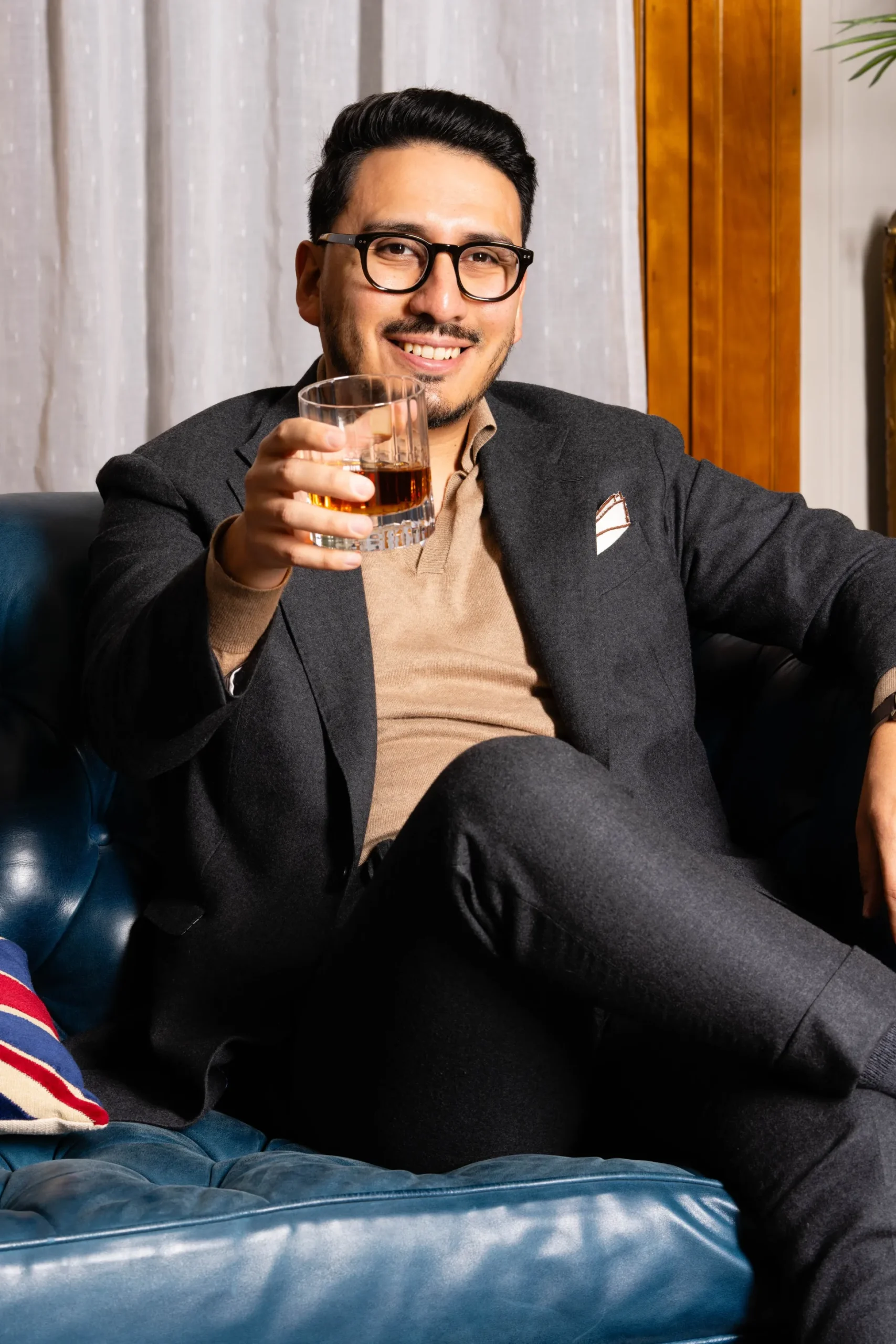 Brown Wave Edge Cream Linen Pocket Square