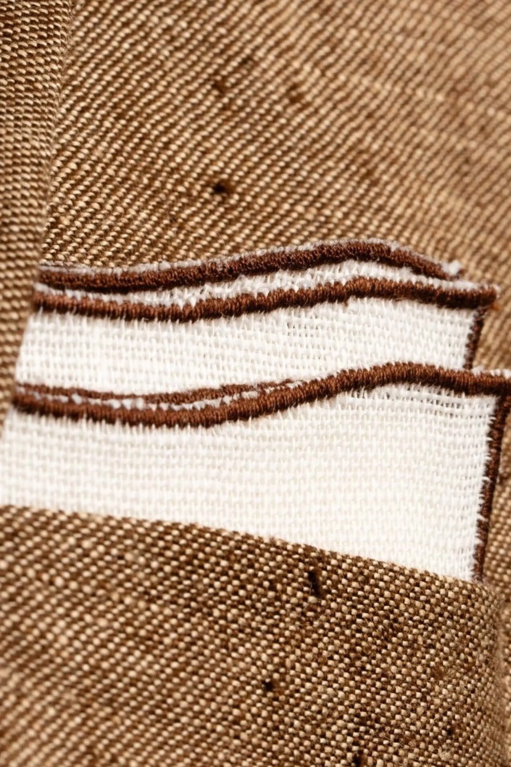 Brown Wave Edge Cream Linen Pocket Square