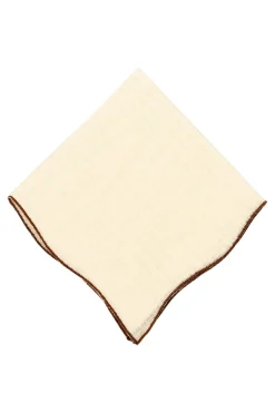 Brown Wave Edge Cream Linen Pocket Square