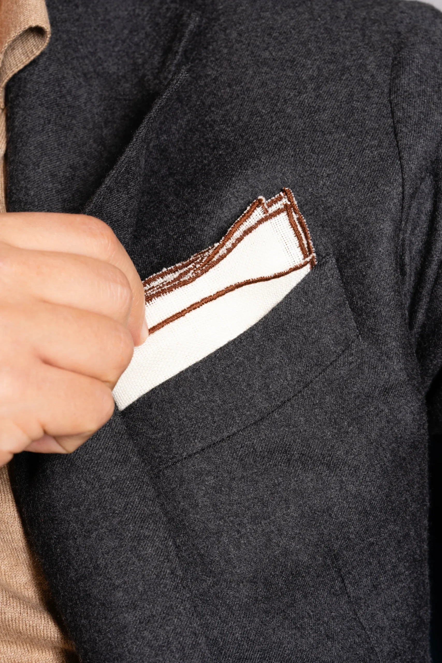 Brown Wave Edge Cream Linen Pocket Square