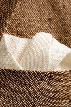 Brown Wave Edge Cream Linen Pocket Square