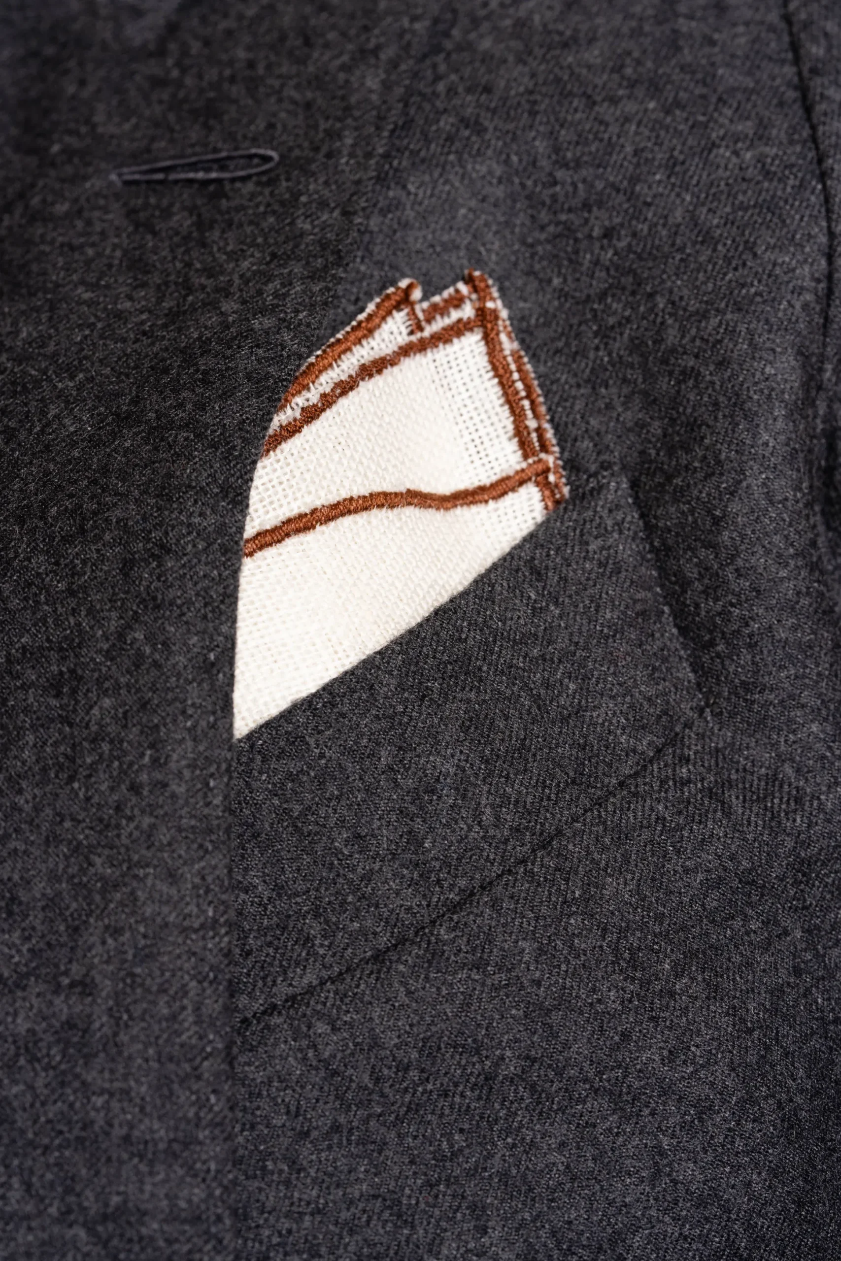 Brown Wave Edge Cream Linen Pocket Square