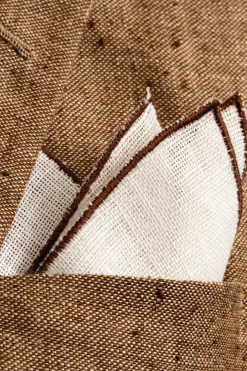 Brown Wave Edge Cream Linen Pocket Square