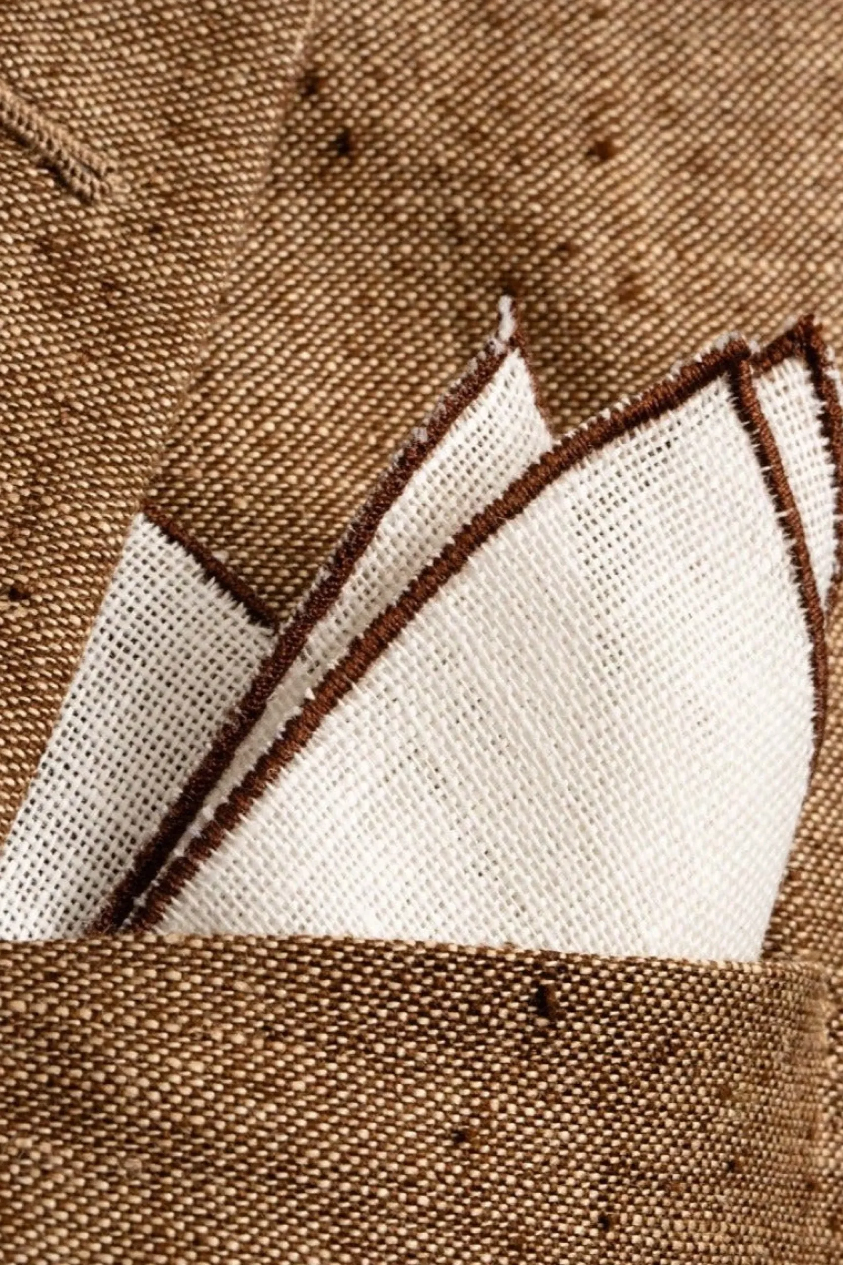 Brown Wave Edge Cream Linen Pocket Square