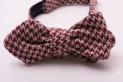 Burgundy & Cream Houndstooth Silk Bourette Bow Tie
