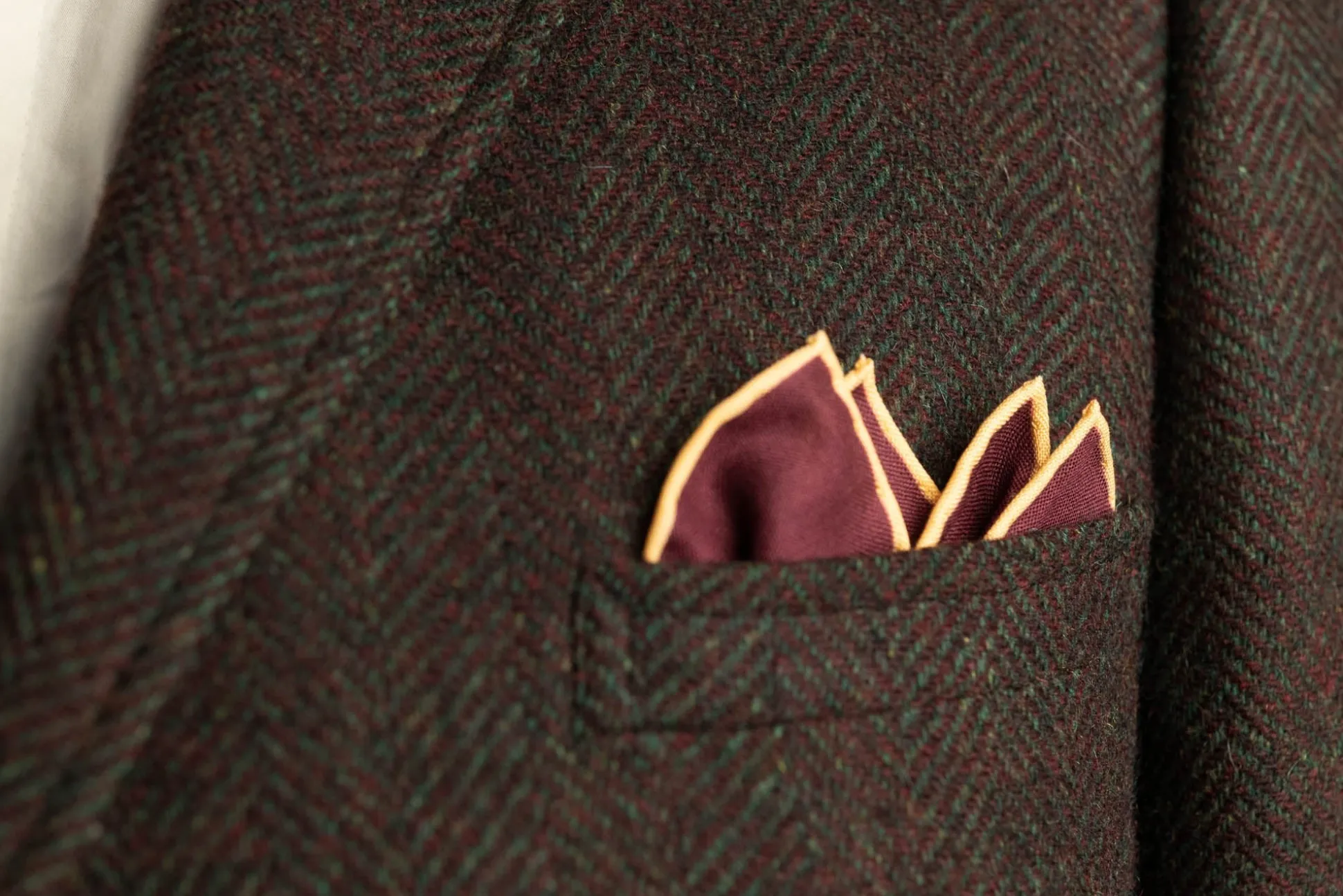 Burgundy Medallion Silk Wool Pocket Square