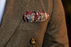 Burgundy Medallion Silk Wool Pocket Square