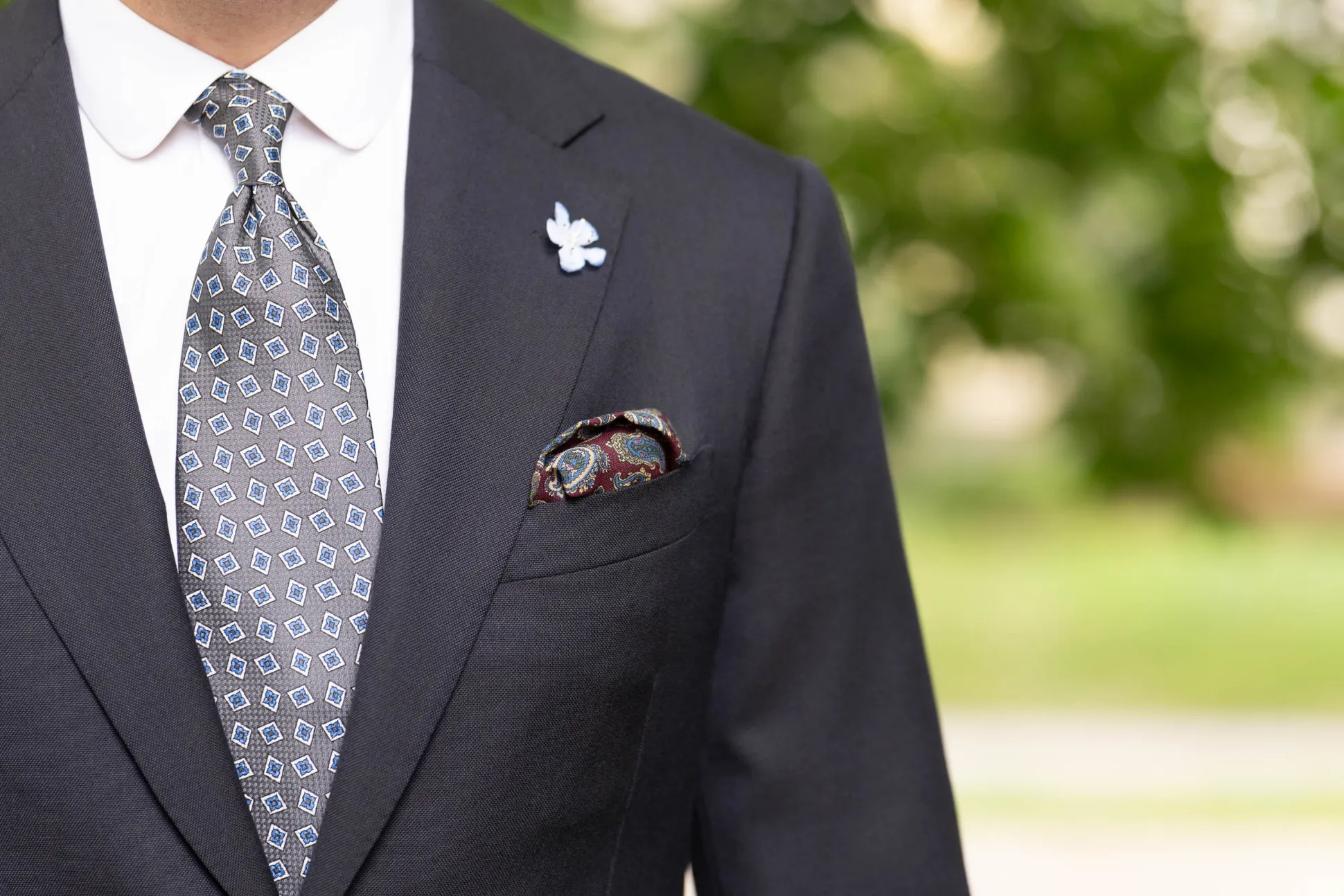 Burgundy Paisley Silk Wool Pocket Square