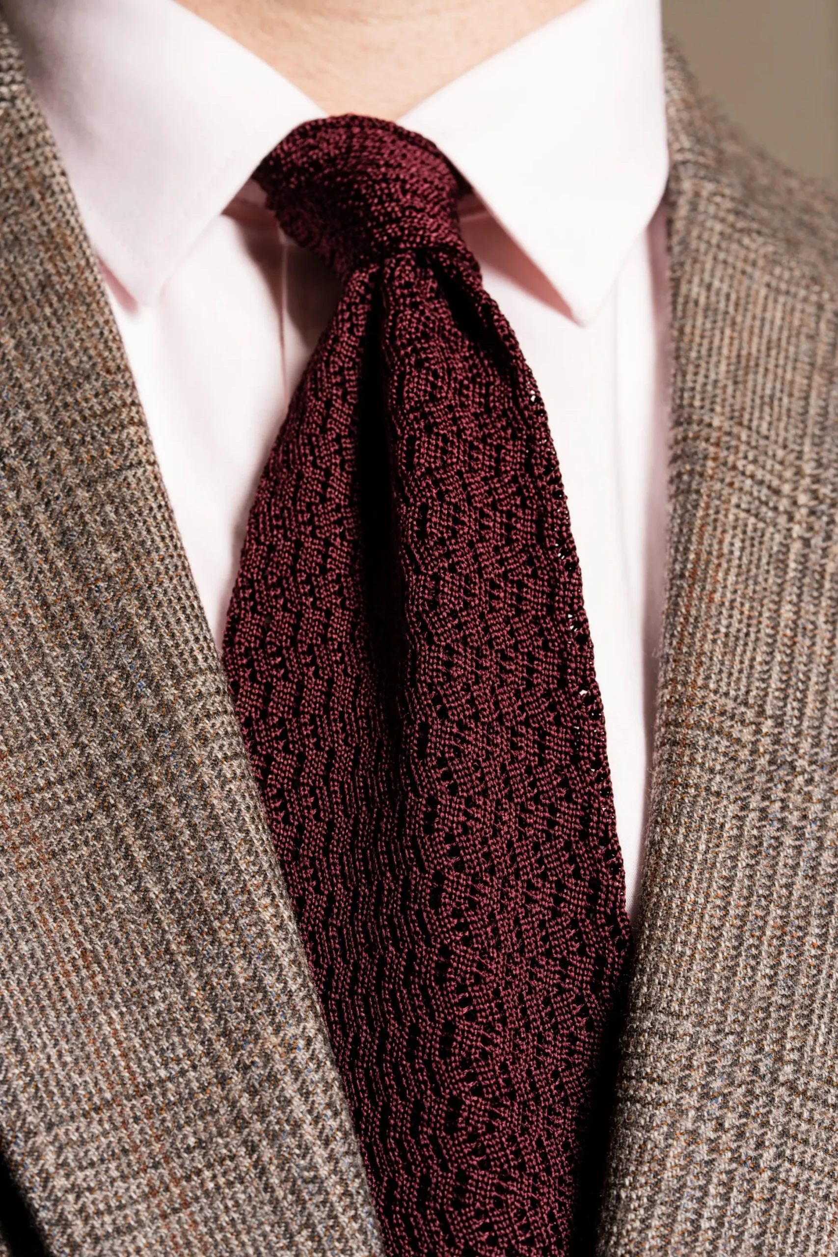 Burgundy Red Zigzag Silk Knit Tie