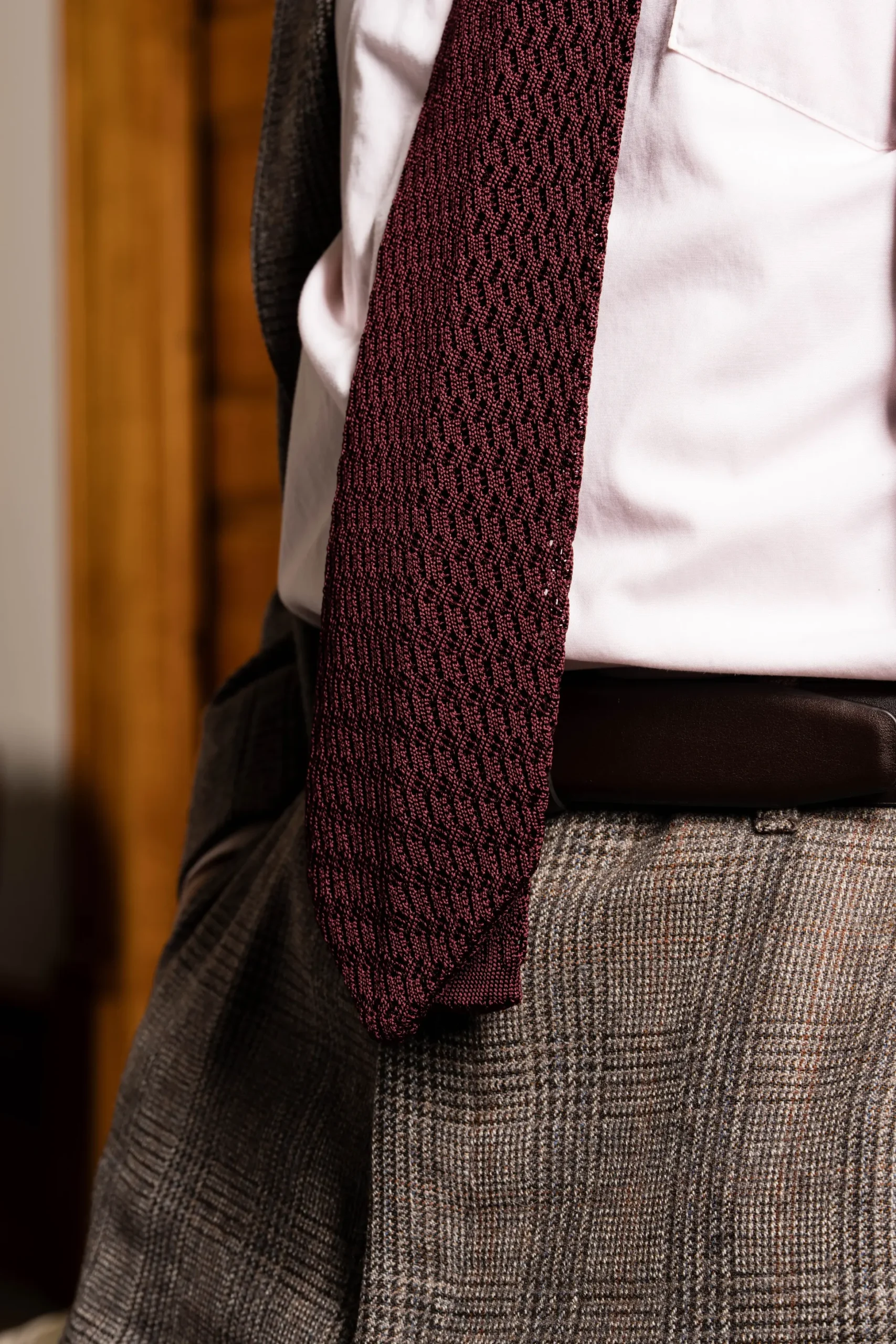 Burgundy Red Zigzag Silk Knit Tie