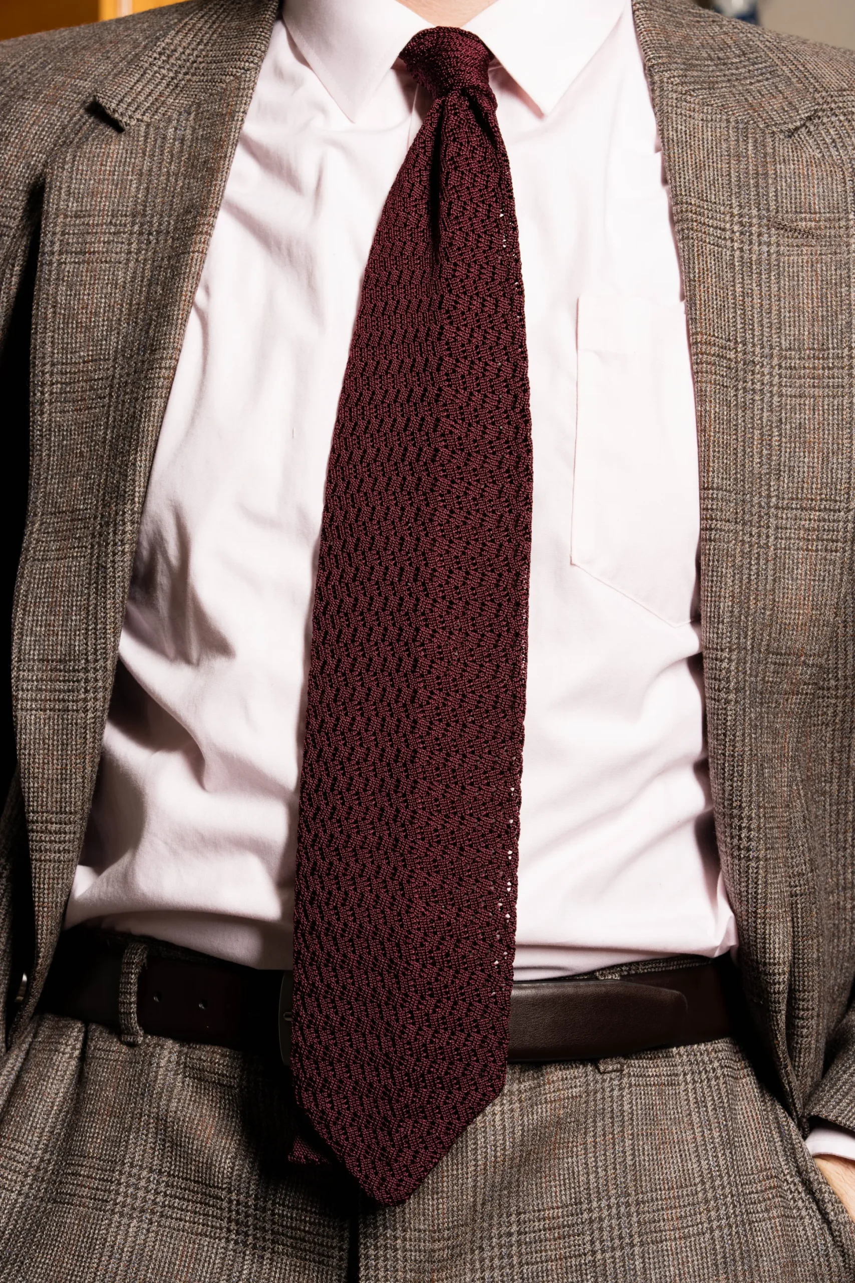 Burgundy Red Zigzag Silk Knit Tie