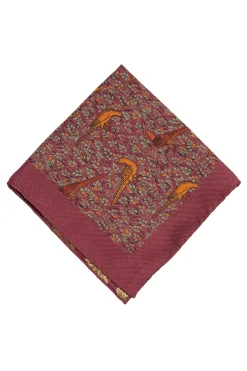 Burgundy Reversible Pheasant & Paisley Silk Pocket Square