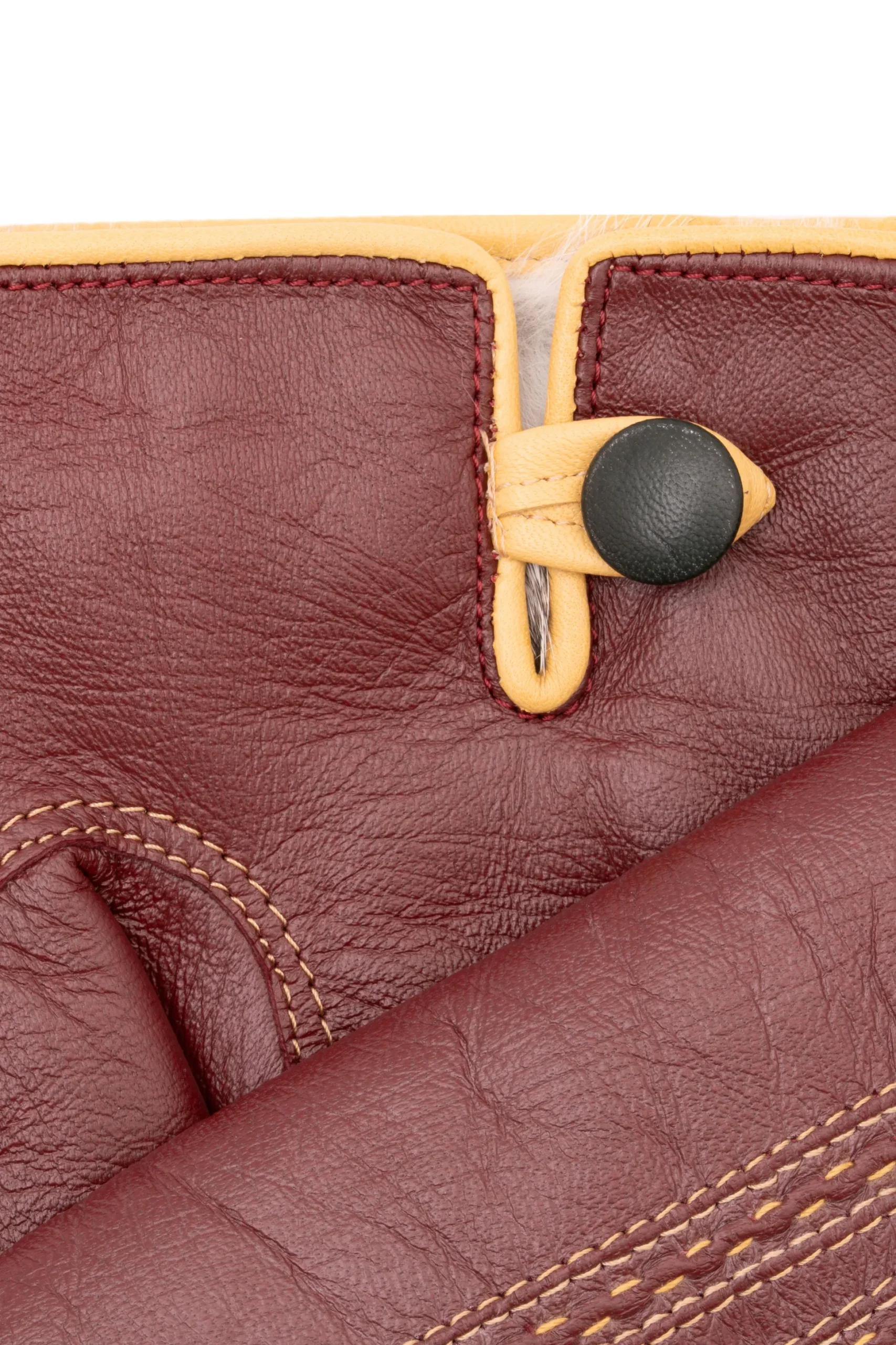 Burgundy & Sand Rabbit Fur Lined Lamb Nappa Touchscreen Gloves