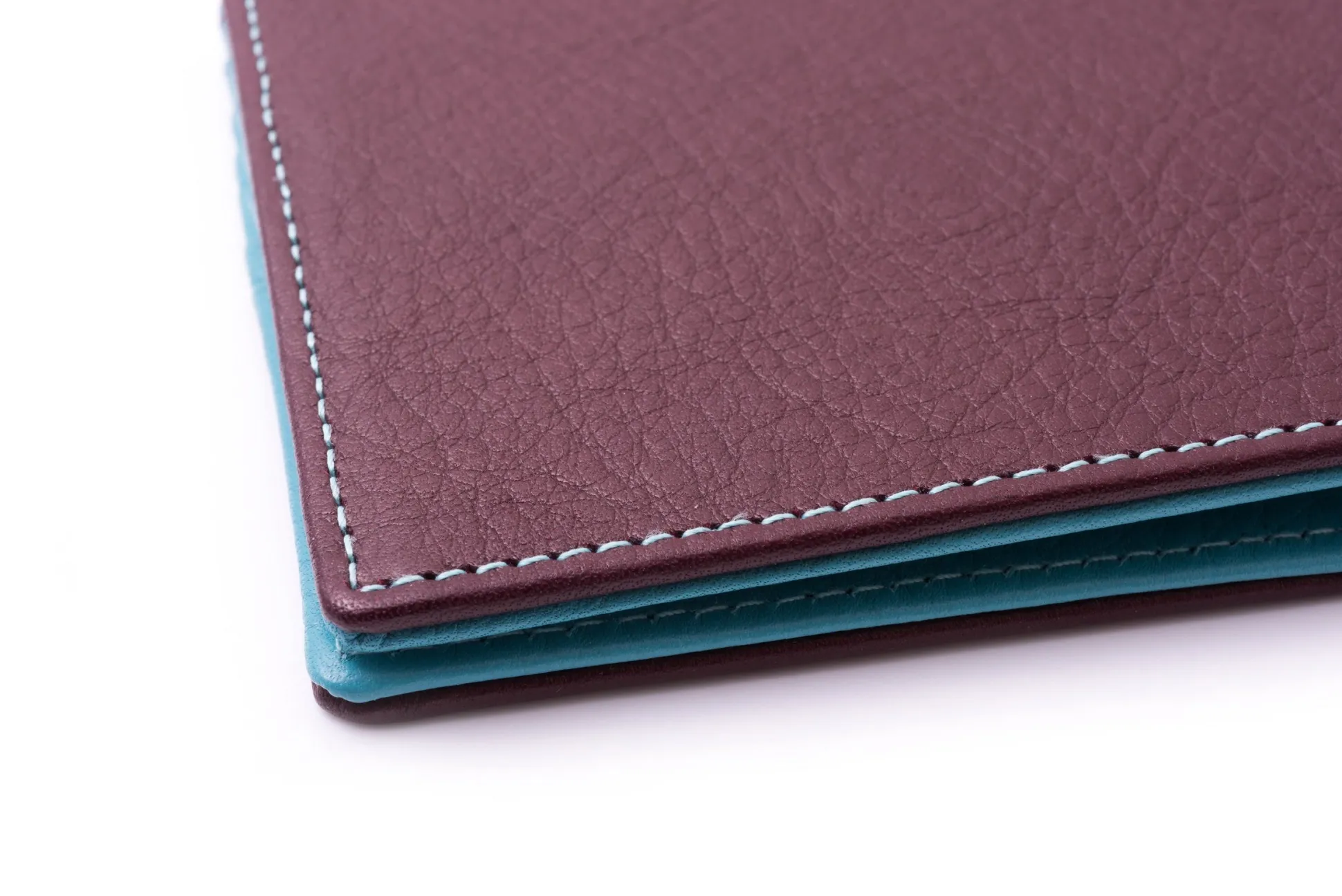 Burgundy & Turquoise 10 Card Deerskin Leather Wallet