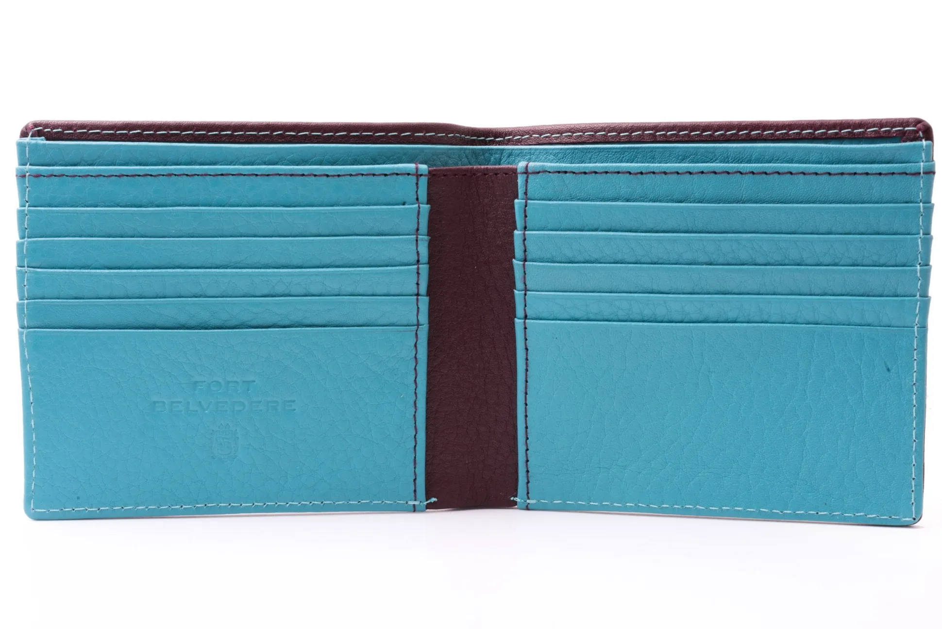 Burgundy & Turquoise 10 Card Deerskin Leather Wallet