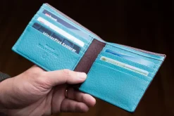 Burgundy & Turquoise 10 Card Deerskin Leather Wallet
