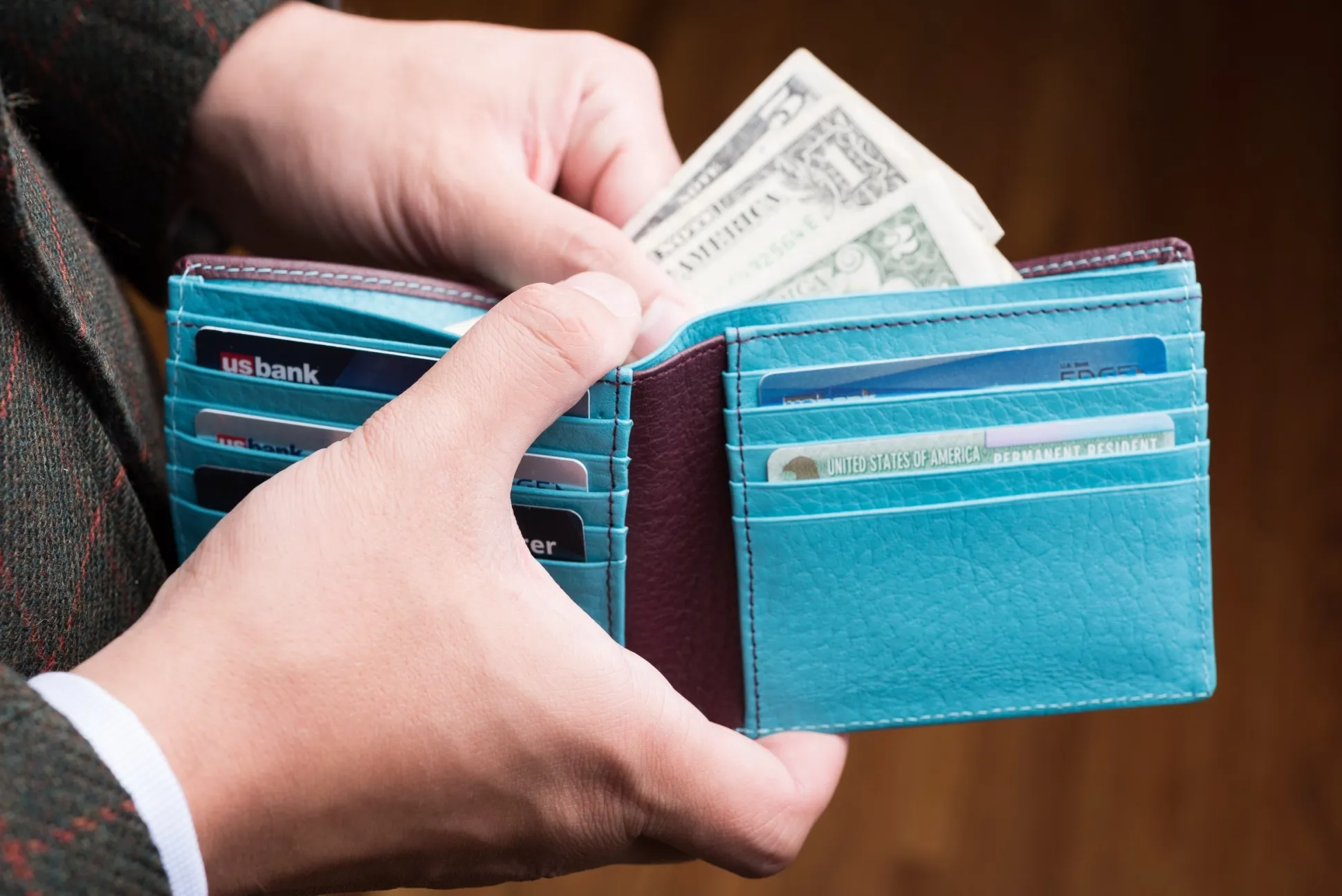 Burgundy & Turquoise 10 Card Deerskin Leather Wallet